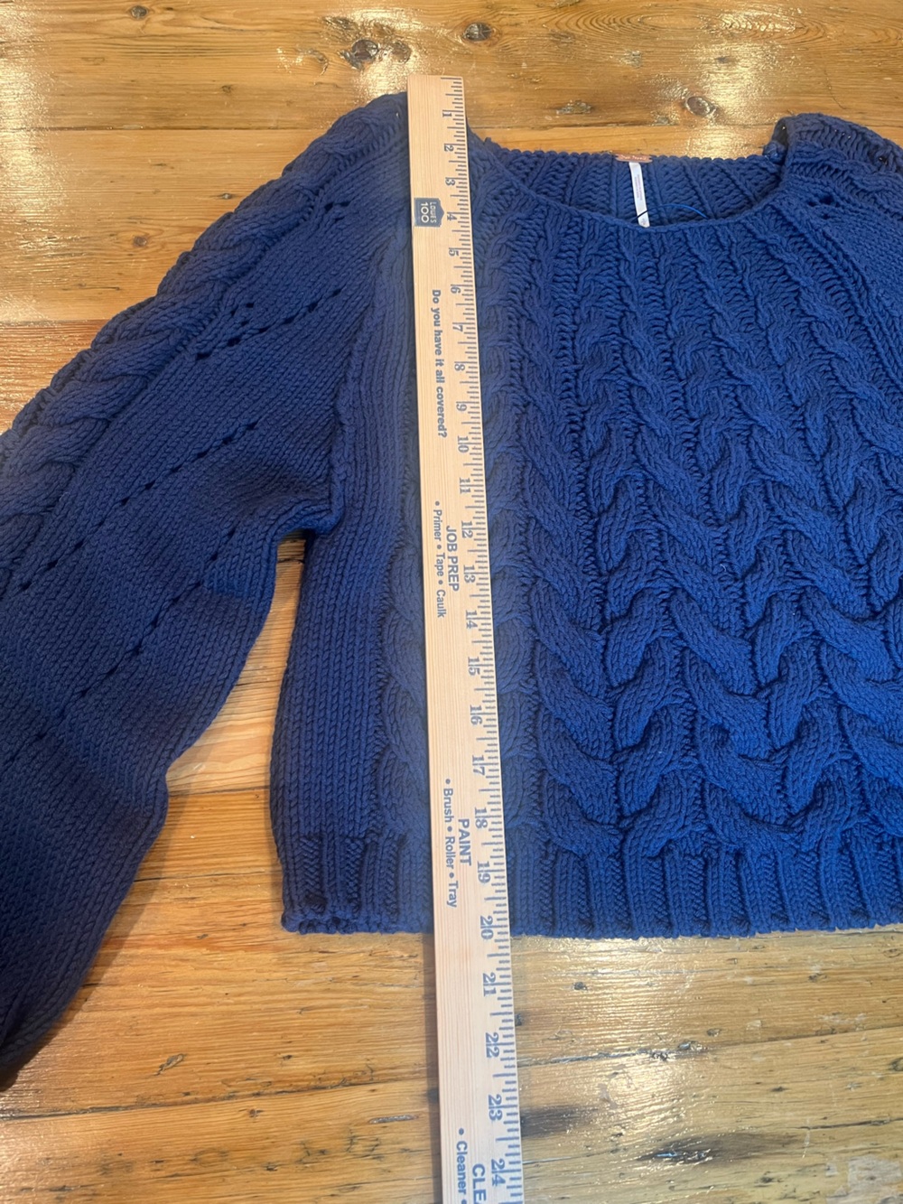 Free People Navy Pointelle and Cable Knit Sweater with Blouson Sleeves - Picture 12 of 13